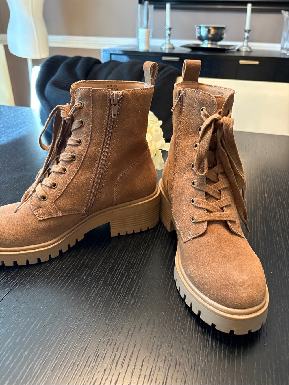 Women's Tan Suede Lace-Up Combat Boots